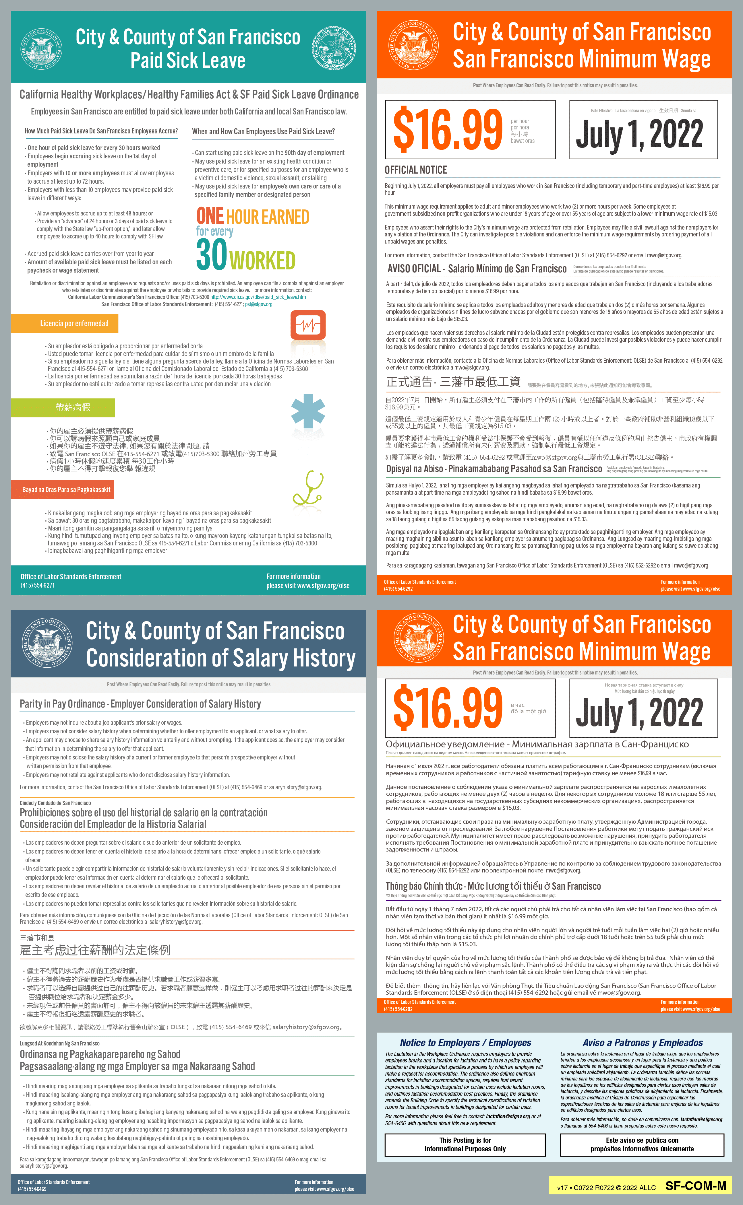 California San Francisco Minimum Wage Poster RUN Labor Law Posters