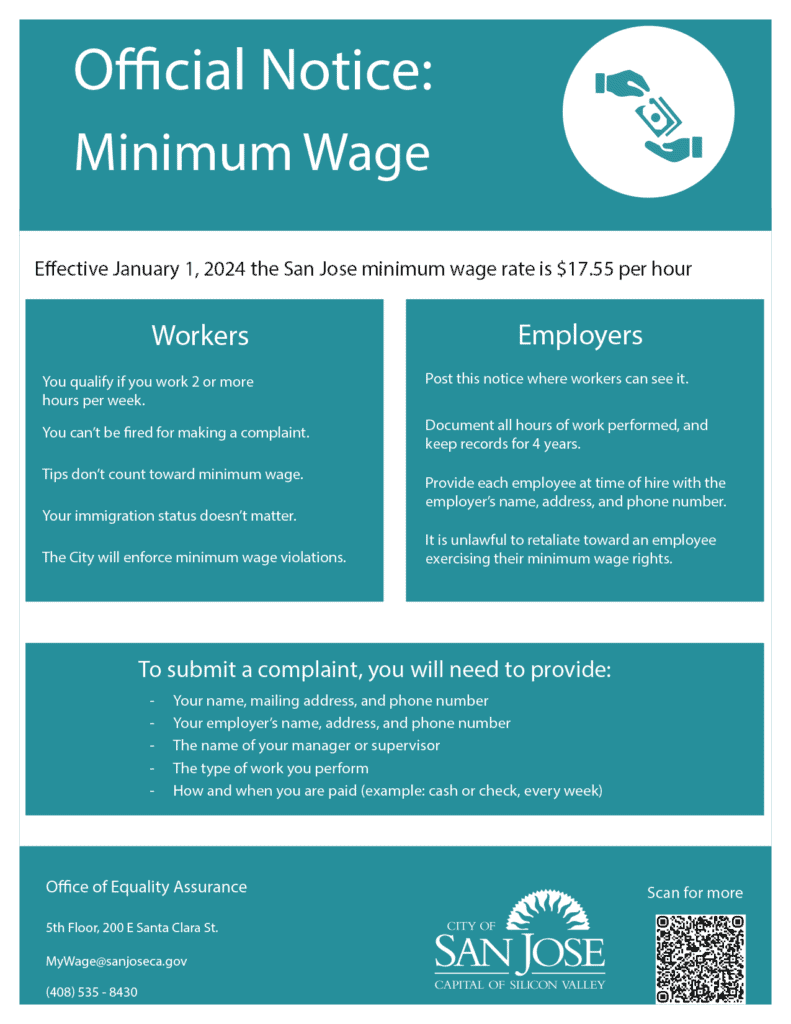 California San Jose Minimum Wage Poster RUN Labor Law Posters